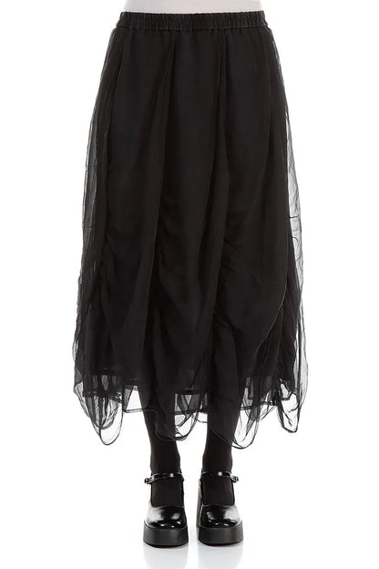 Ruched Graphite Blue Silk Chiffon Skirt 1