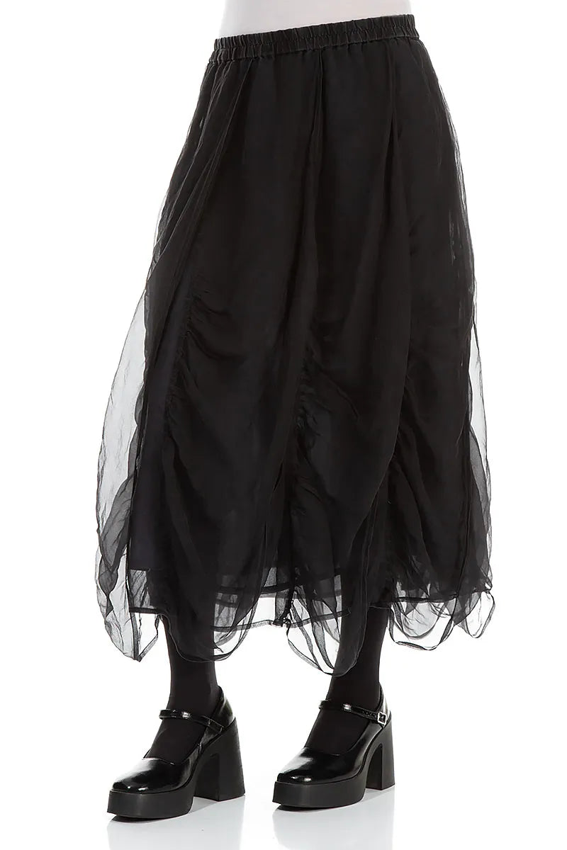 Ruched Graphite Blue Silk Chiffon Skirt 3