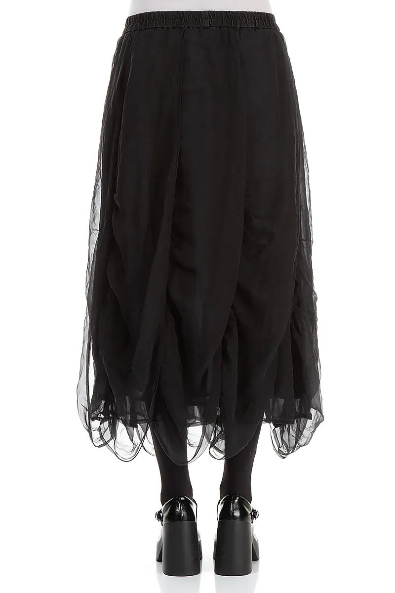 Ruched Graphite Blue Silk Chiffon Skirt 2