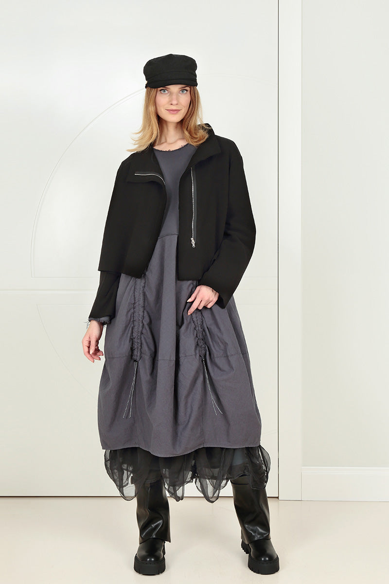 Ruched Graphite French Terry Cotton Dress 7