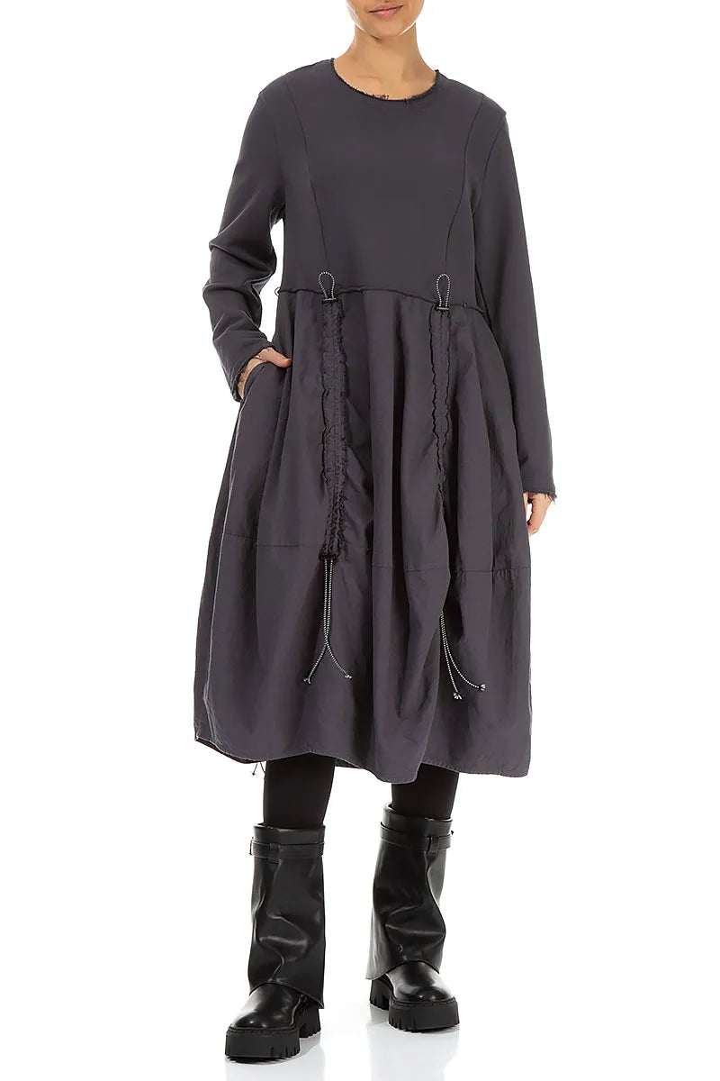 Ruched Graphite French Terry Cotton Dress 5