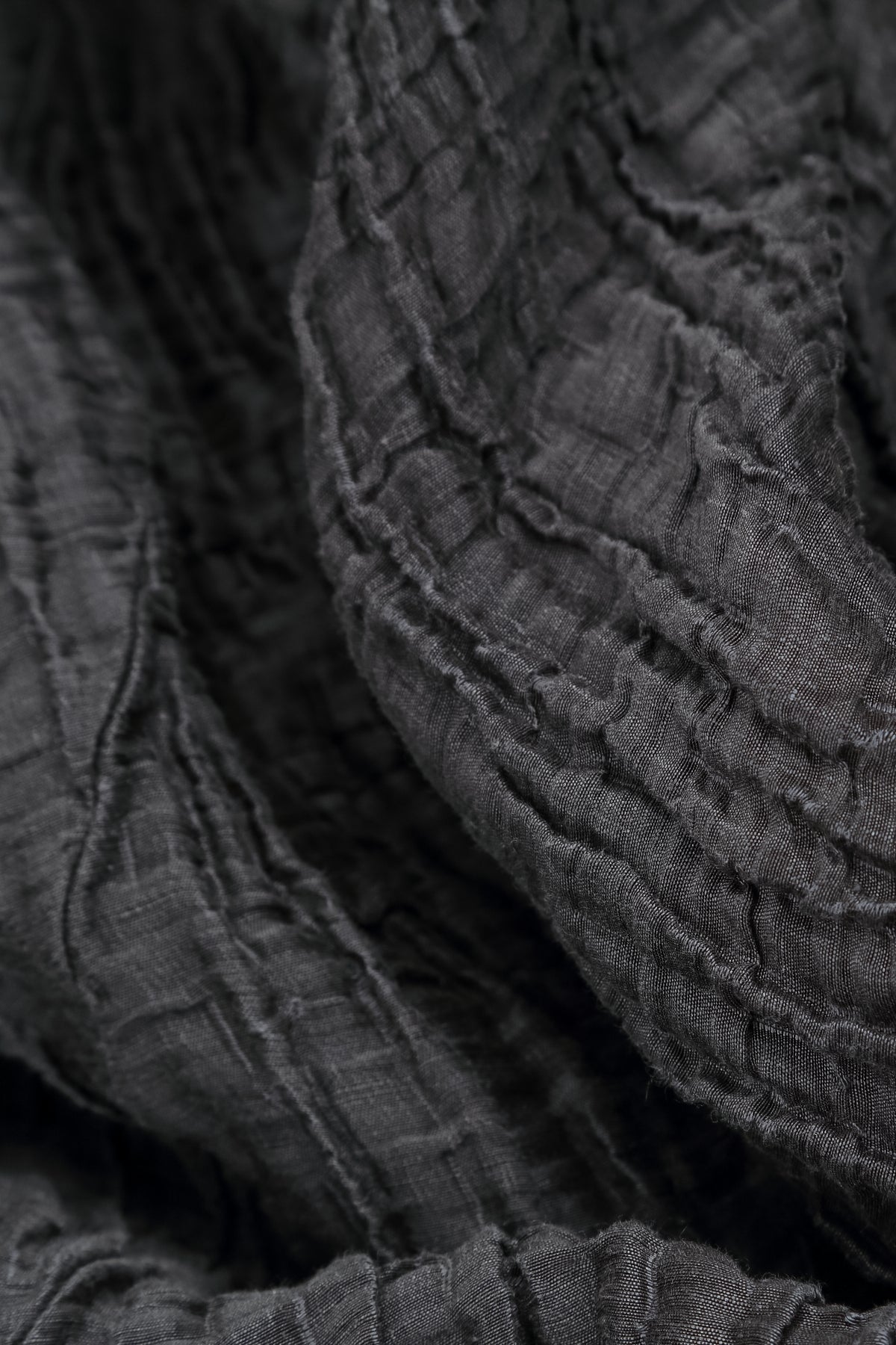 Ruched Hem Charcoal Crinkled Silk Linen Trousers