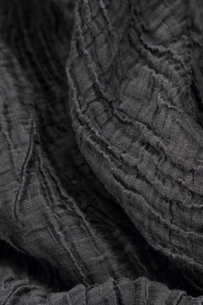 Ruched Hem Charcoal Crinkled Silk Linen Trousers