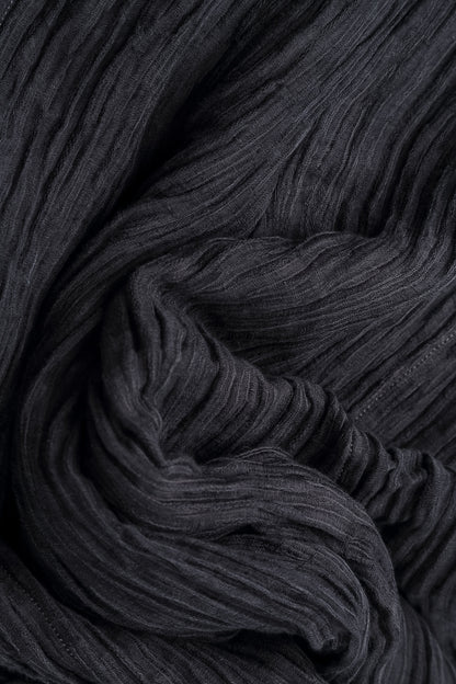 Ruched Hem Graphite Blue Crinkled Silk Trousers