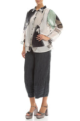 Ruched Hem Graphite Crinkled Silk Linen Trousers 5