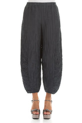 Ruched Hem Graphite Crinkled Silk Linen Trousers 1