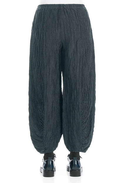 Ruched Hem Slate Crinkled Silk Linen Trousers