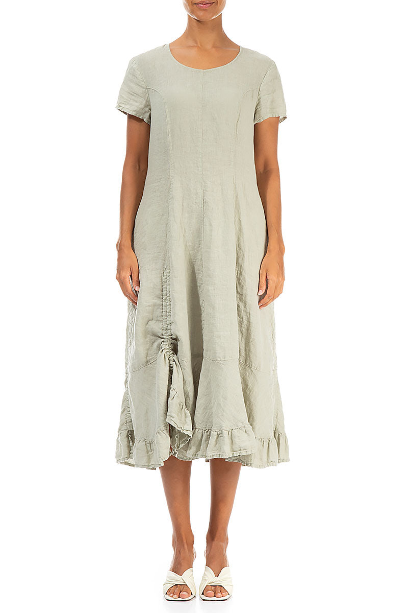 Ruched Laurel Green Linen Dress 1