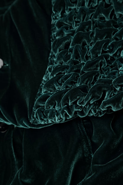 Ruched Pockets Deep Turquoise Silk Velvet Dungaree Dress