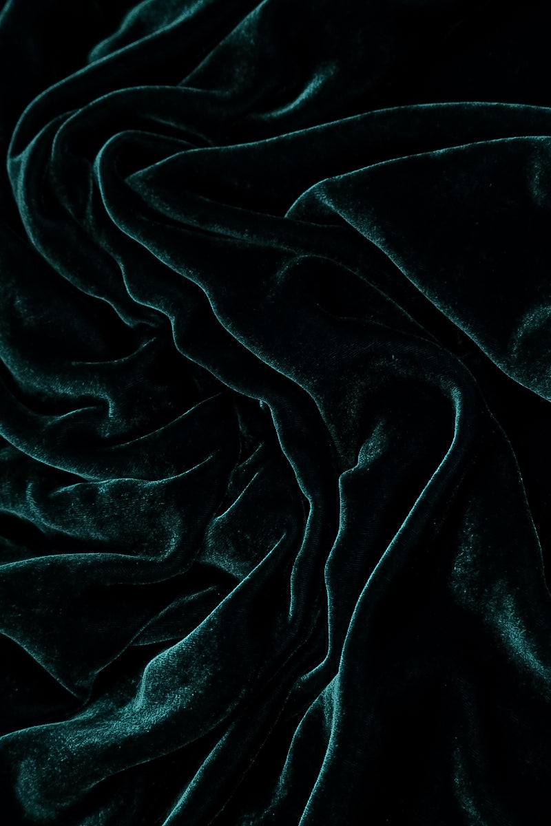 Ruched Pockets Deep Turquoise Silk Velvet Jacket - Coat