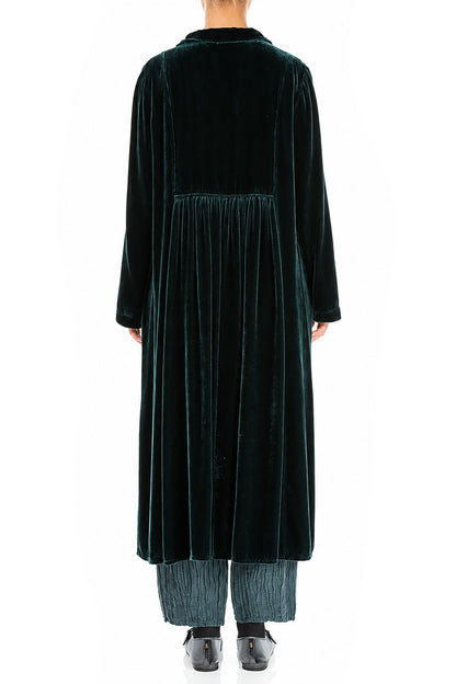 Ruched Pockets Deep Turquoise Silk Velvet Jacket - Coat