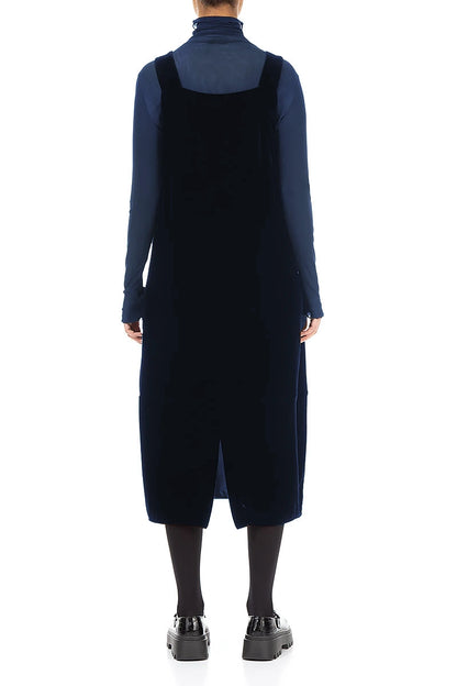 Robe salopette en velours de soie bleu royal avec poches froncées