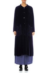 Ruched Pockets Royal Purple Silk Velvet Jacket - Coat 1