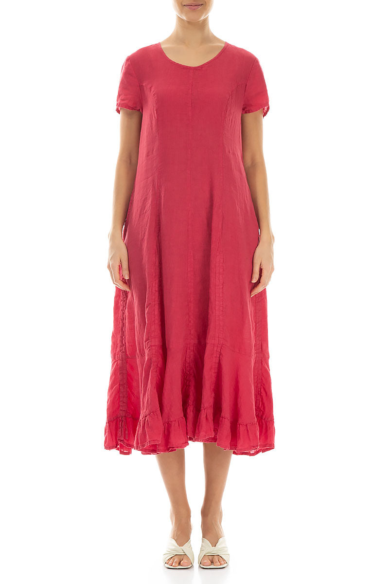 Ruched Raspberry Linen Dress 1
