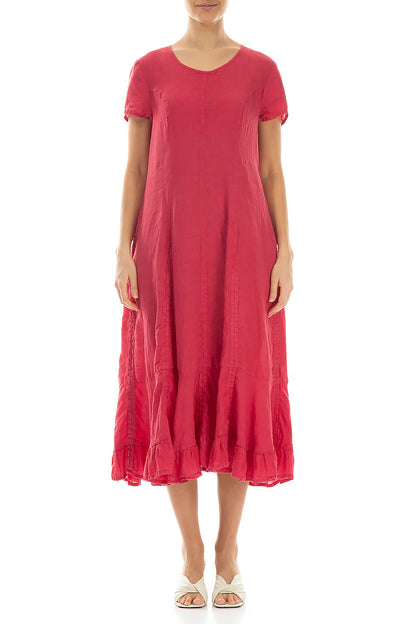 Ruched Raspberry Linen Dress 1