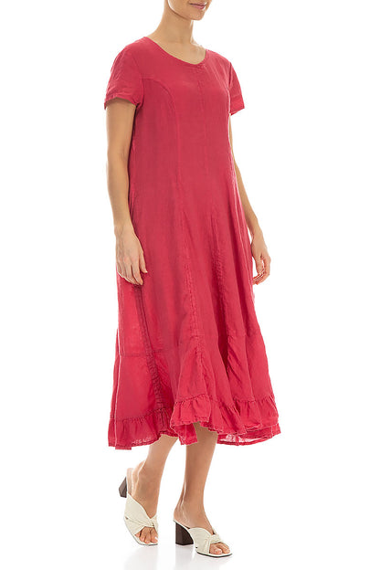 Ruched Raspberry Linen Dress 3