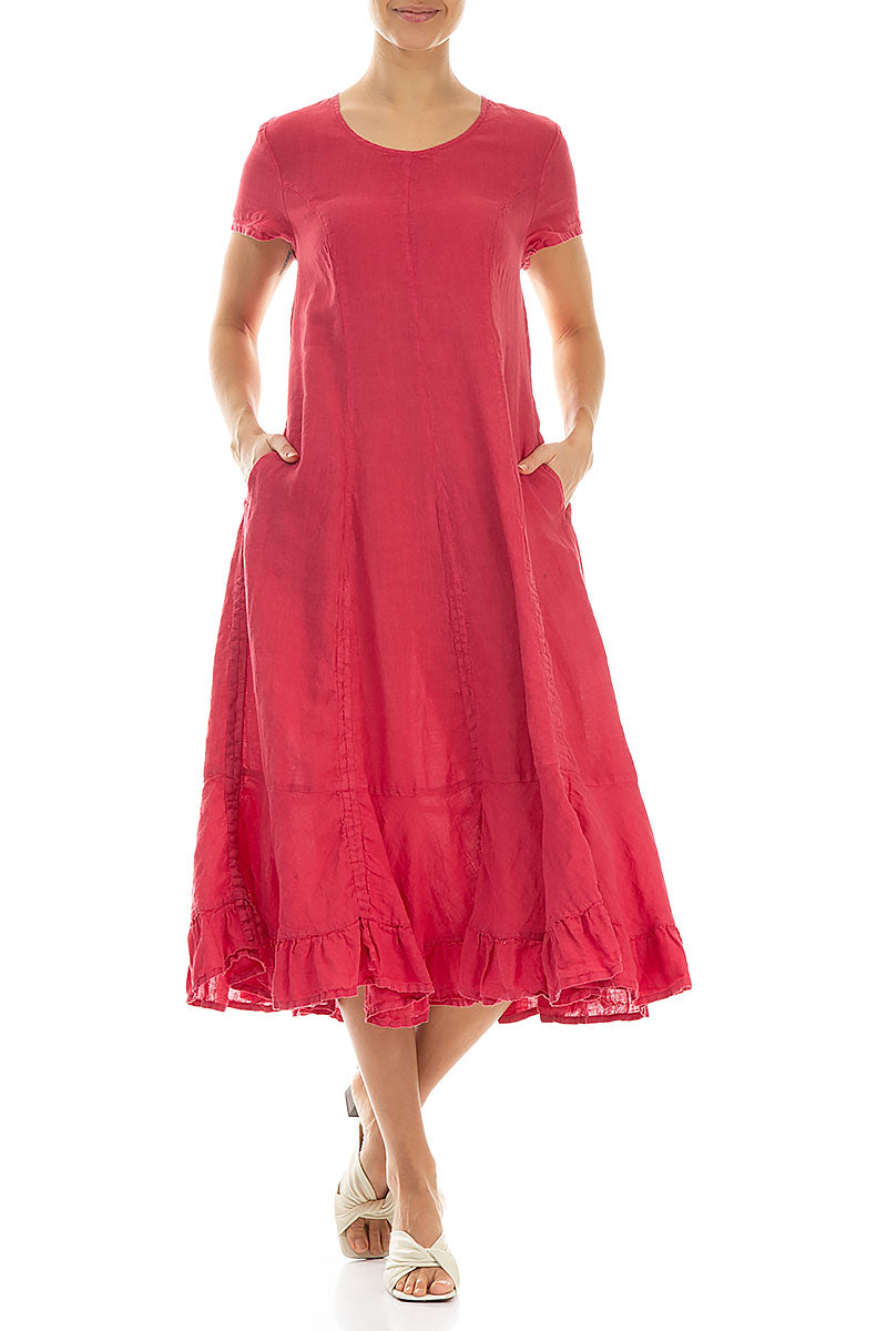 Ruched Raspberry Linen Dress 4