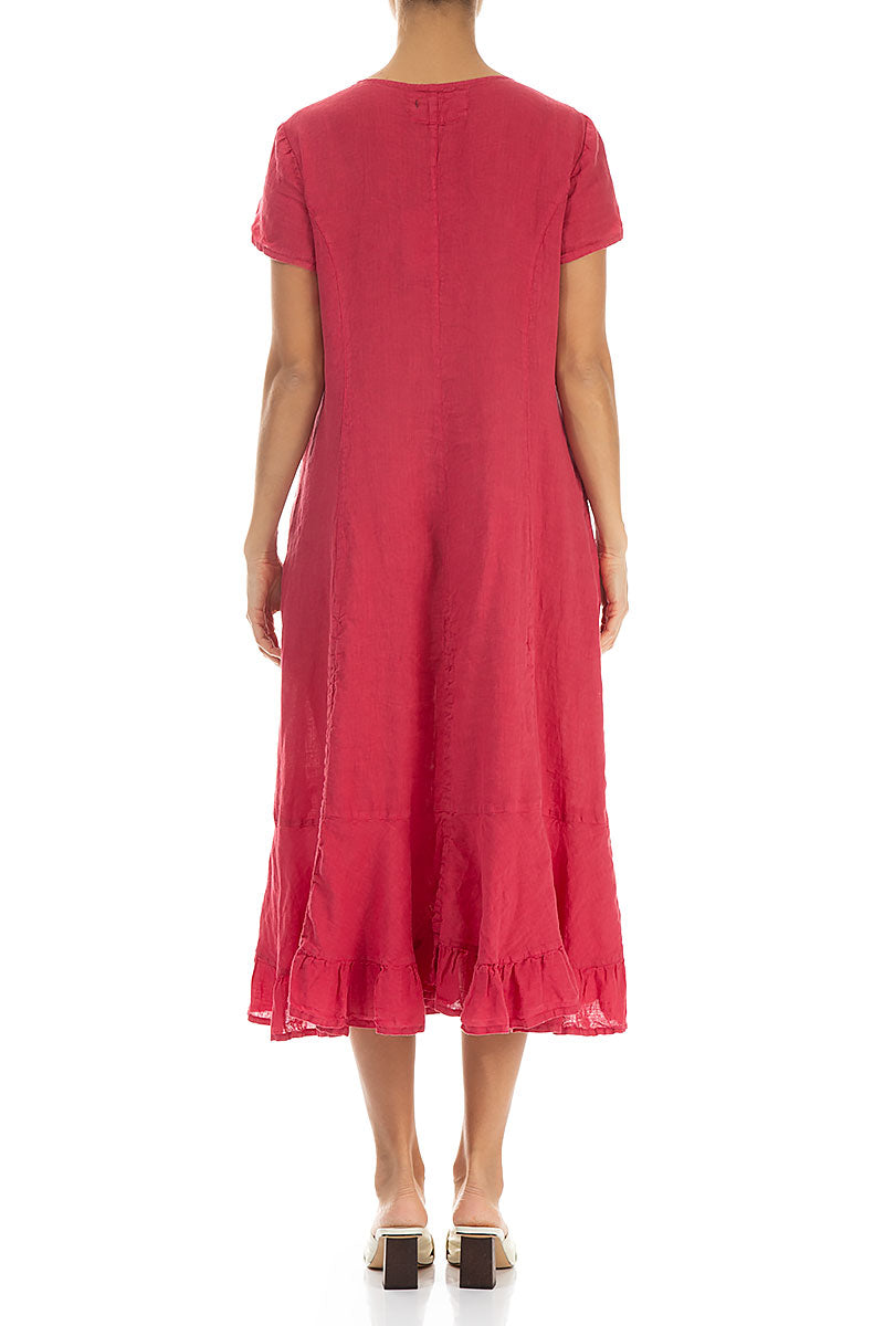 Ruched Raspberry Linen Dress 2