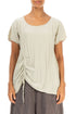Ruched Side Crumpled Laurel Green Silk Cotton Blouse 1