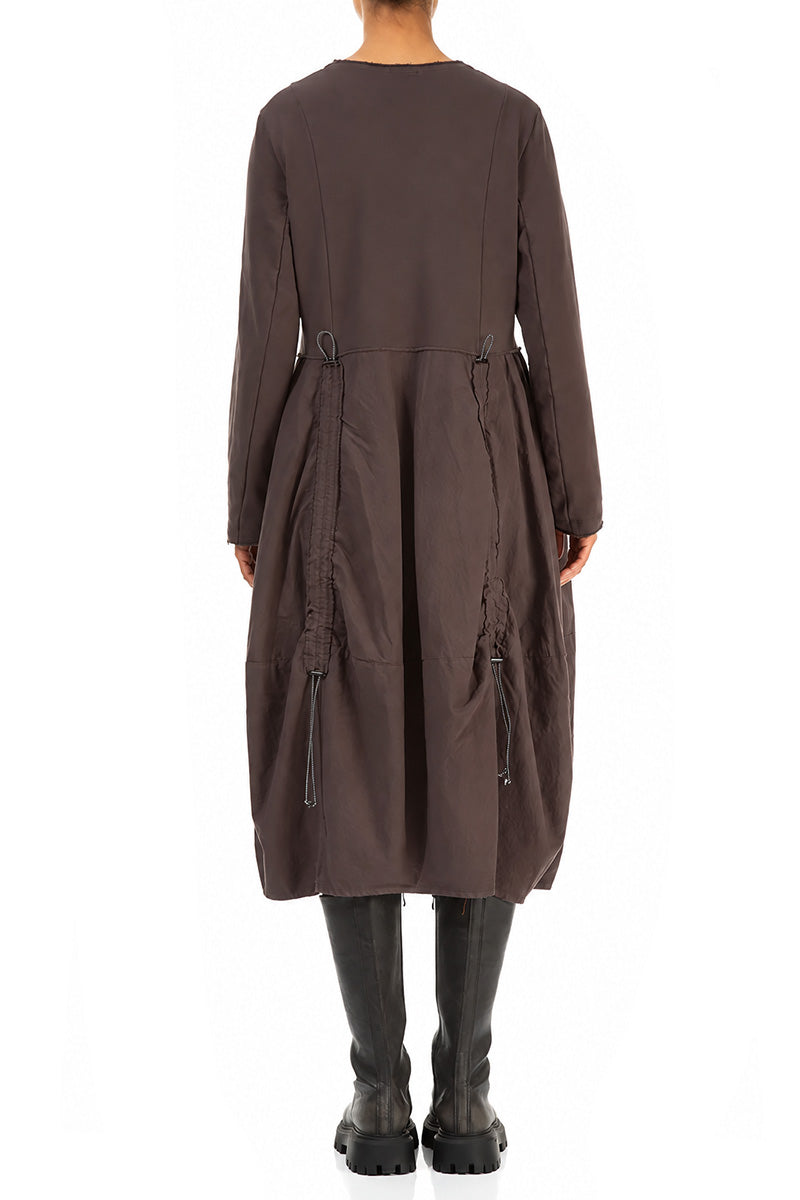 Ruched Truffle Brown French Terry Cotton Dress