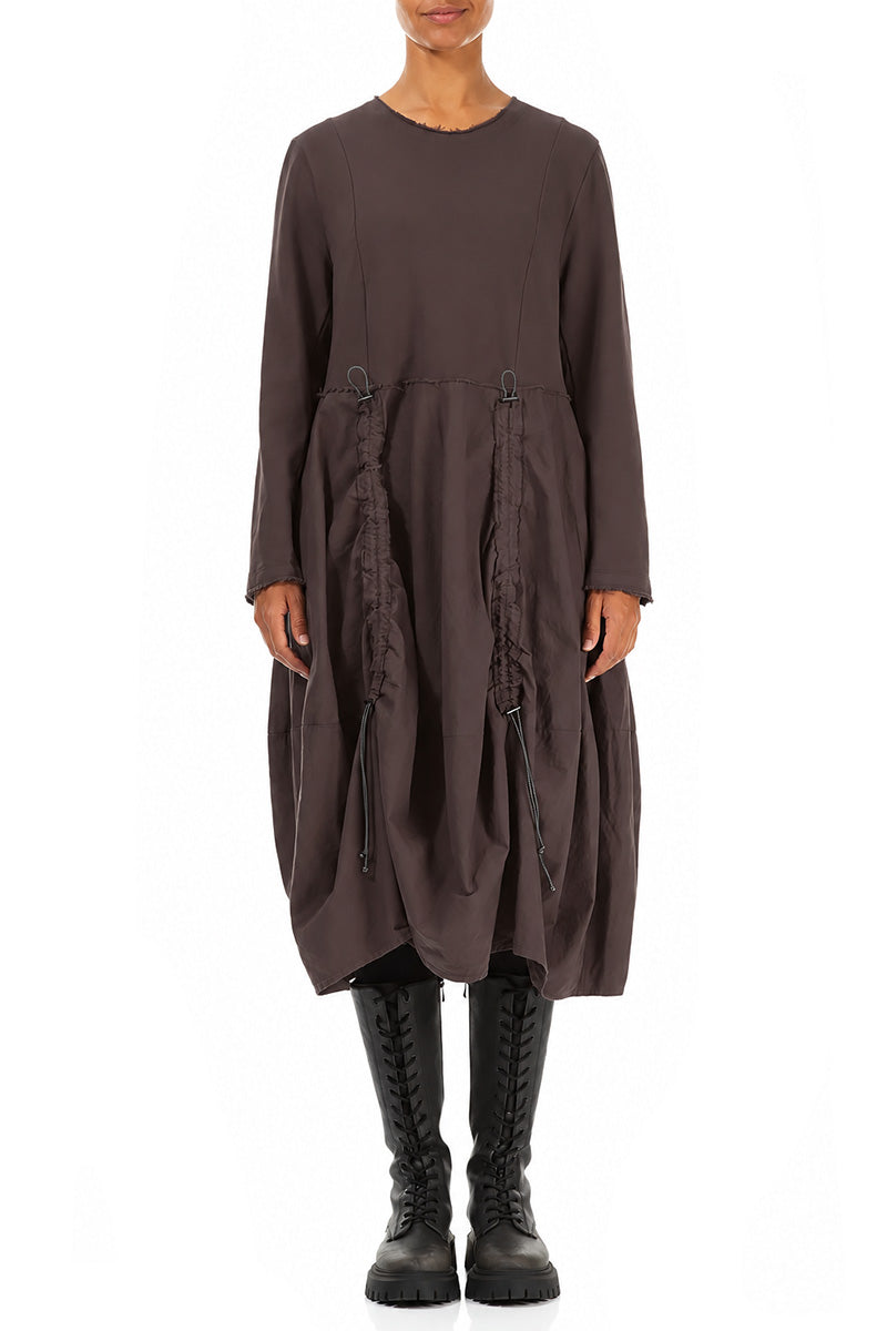 Ruched Truffle Brown French Terry Cotton Dress
