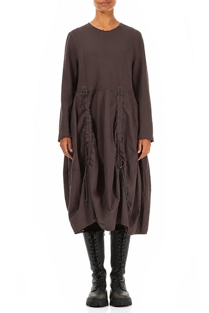 Ruched Truffle Brown French Terry Cotton Dress