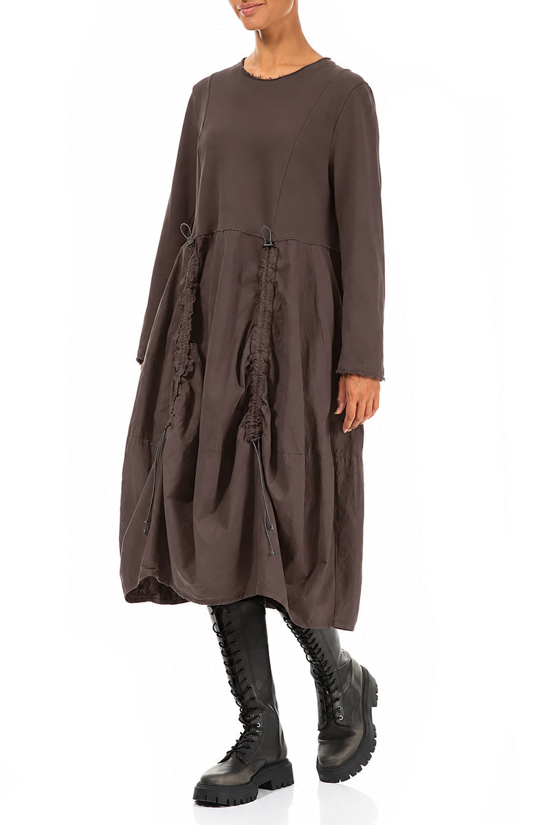 Ruched Truffle Brown French Terry Cotton Dress 3