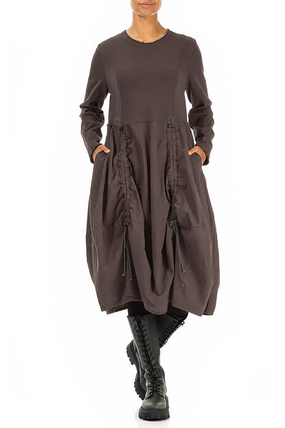 Ruched Truffle Brown French Terry Cotton Dress