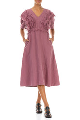 Ruffle Mauve Taupe Linen Dress 4