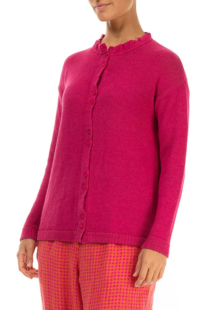 Ruffle Neck Fuchsia Linen Cardigan 3