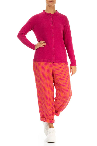Ruffle Neck Fuchsia Linen Cardigan 4