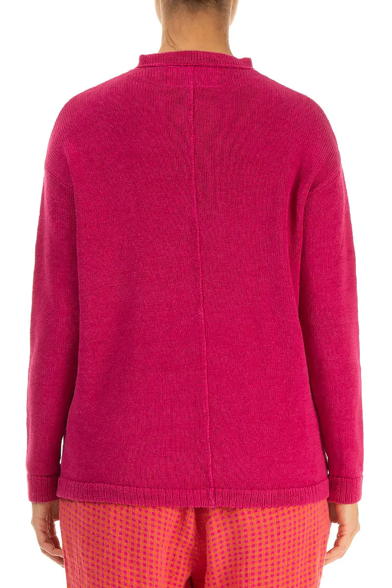 Ruffle Neck Fuchsia Linen Cardigan 2