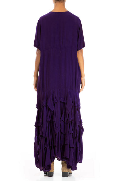 Ruffle Royal Purple Silk Bamboo Maxi Dress 2