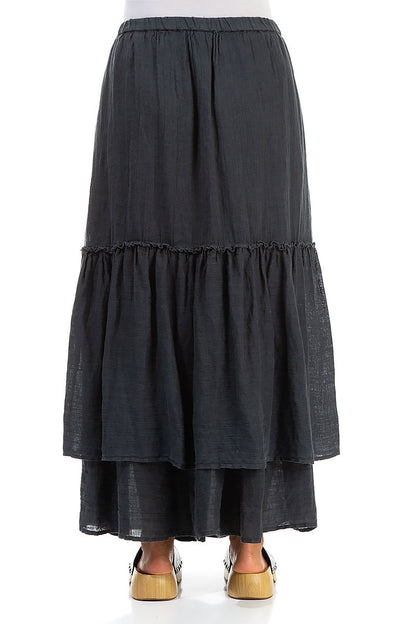 Ruffled Graphite Maxi Gauze Linen Skirt 2