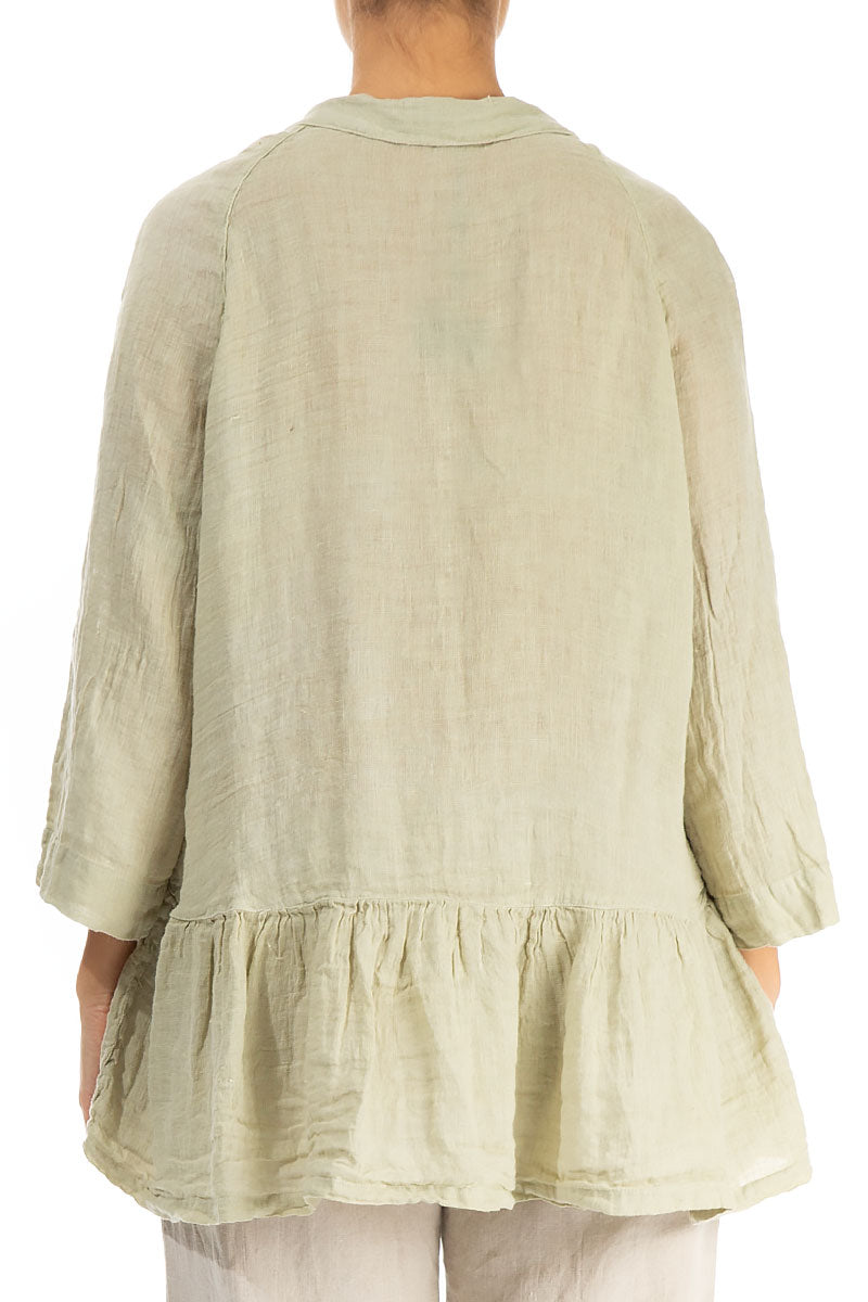 Ruffled Laurel Green Gauze Linen Jacket 2