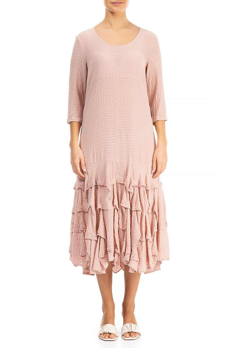 Ruffled Bottom Pastel Pink Textured Silk Dress 1