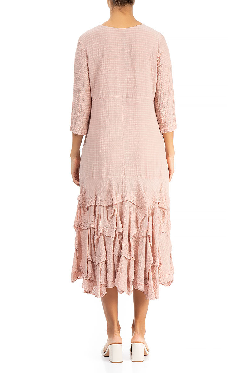 Ruffled Bottom Pastel Pink Textured Silk Dress 2