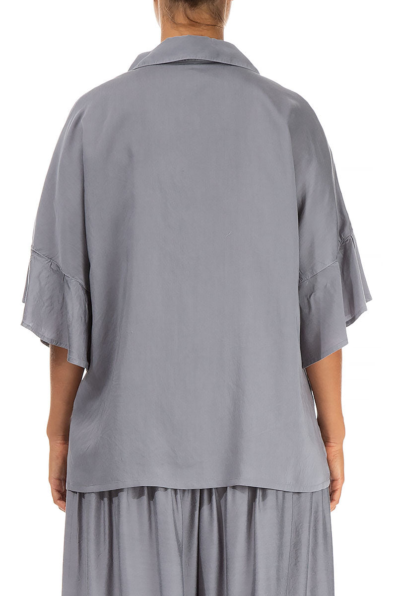 Ruffled Cuffs Storm Grey Silk Bamboo Shirt 2