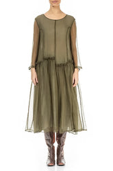 Ruffled Forest Mist Silk Chiffon Dress 2