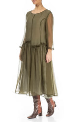 Ruffled Forest Mist Silk Chiffon Dress 4