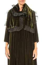 Ruffled Forest Mist Silk Velvet Scarf 1