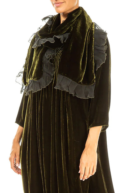 Ruffled Forest Mist Silk Velvet Scarf 3