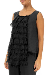 Ruffled Fringed Black Linen Blouse 3