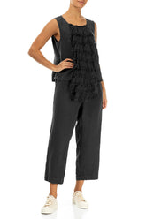 Ruffled Fringed Black Linen Blouse 4