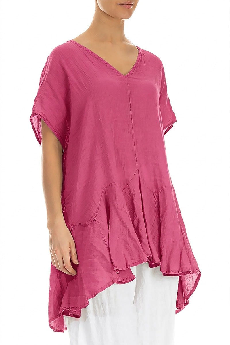 Ruffled Fuchsia Gauze Linen Blouse