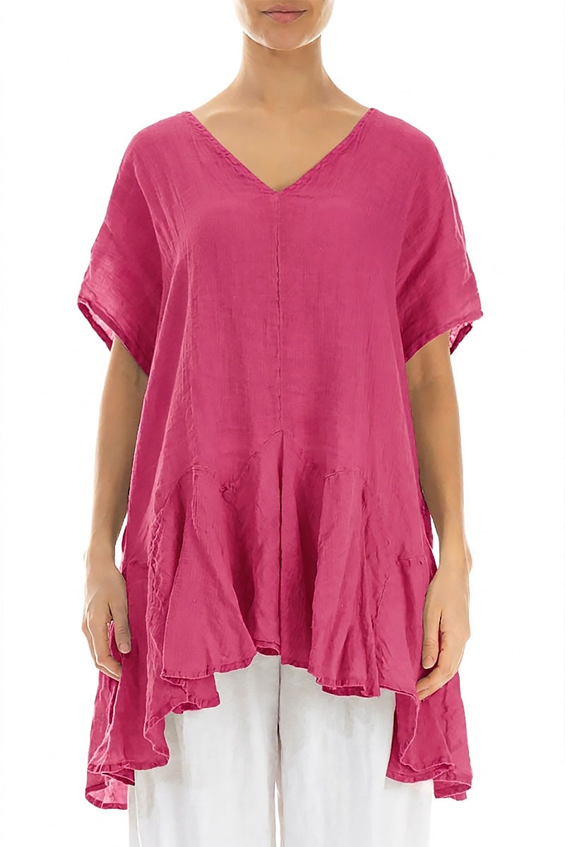 Ruffled Fuchsia Gauze Linen Blouse