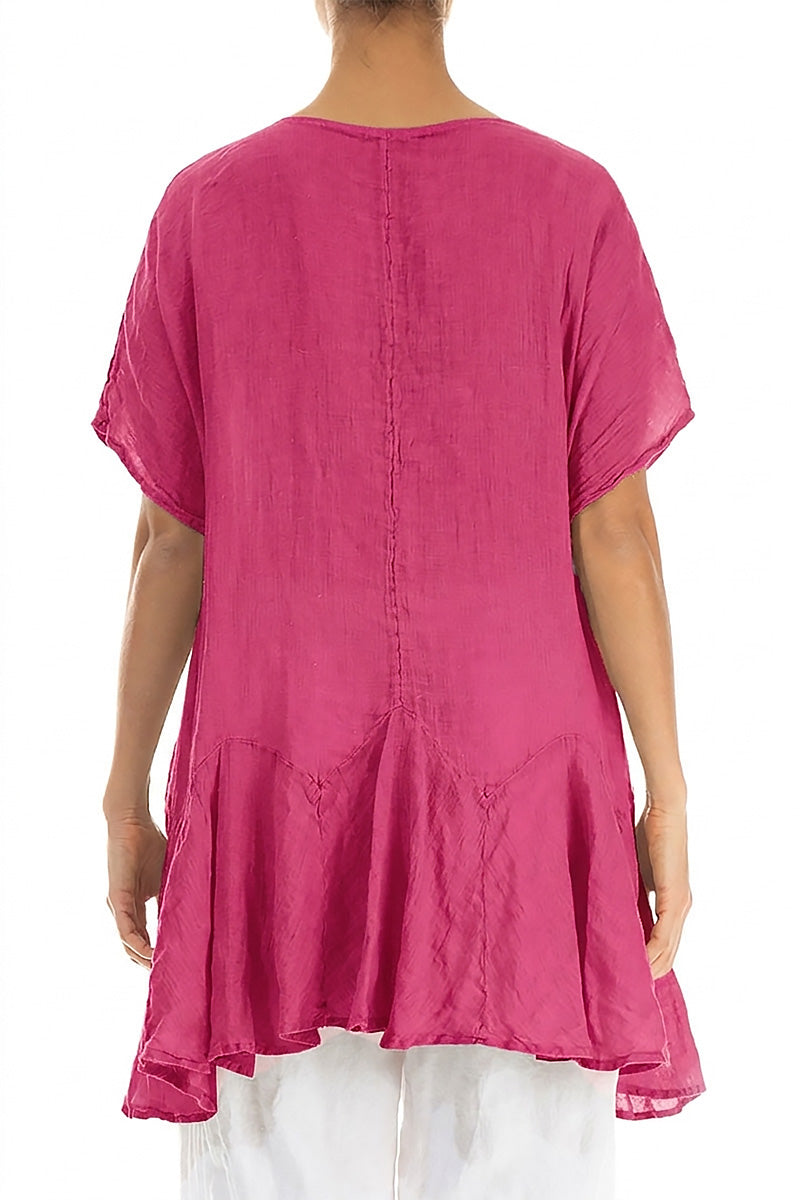 Ruffled Fuchsia Gauze Linen Blouse