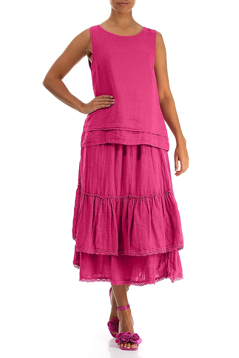 Ruffled Fuchsia Gauze Linen Skirt 4