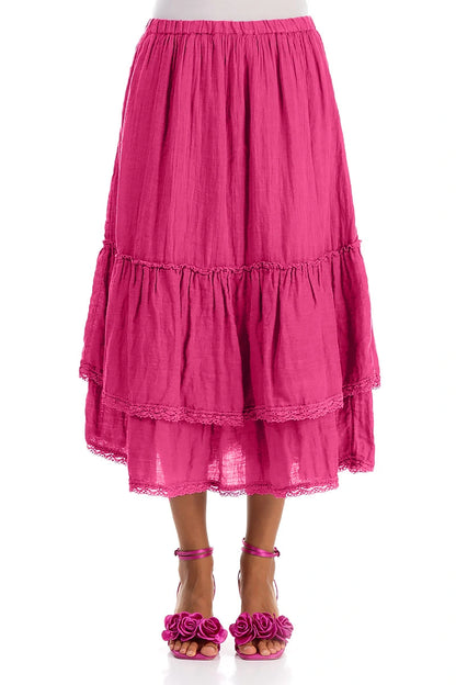 Ruffled Fuchsia Gauze Linen Skirt 1