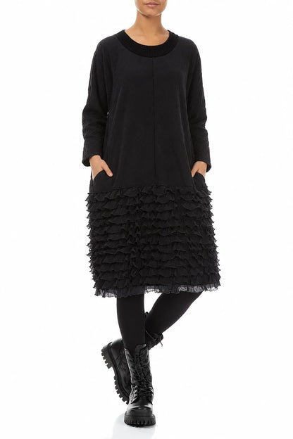 Ruffled Grey Wavy Cotton Dress